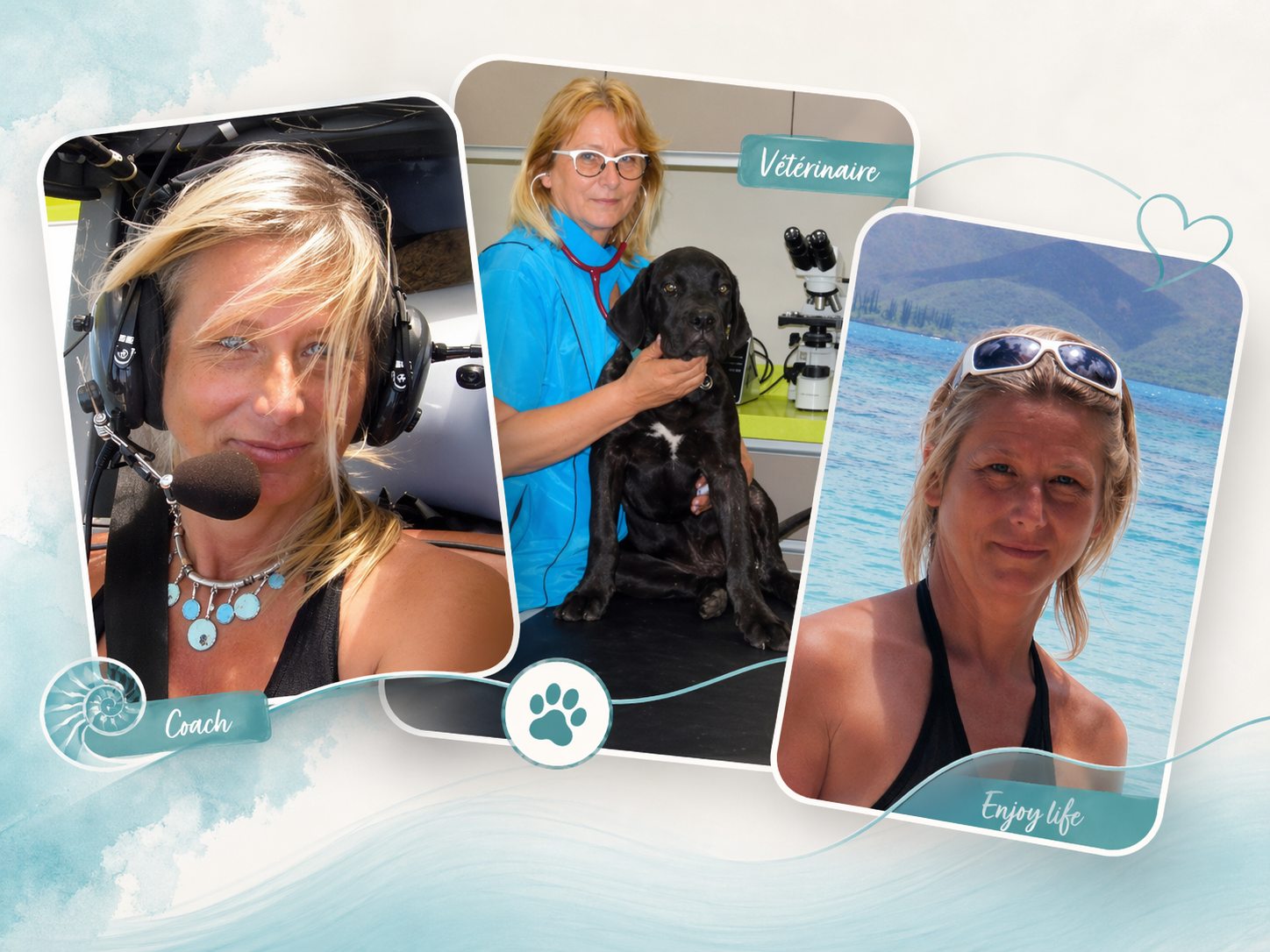 Pêle-mêle de Christine Bocquet : vétérinaire, au micro et à la plage