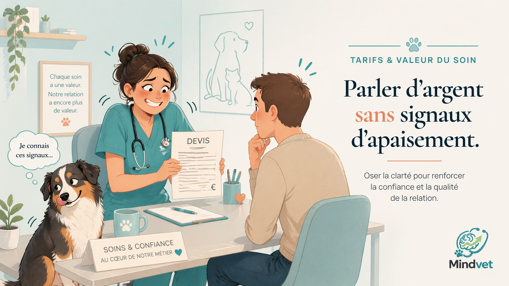 Illustration editoriale sur la culpabilite et l argent en medecine veterinaire